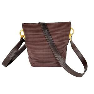 Sharif Americana brown leather mixed media rib bucket zip crossbody bag purse